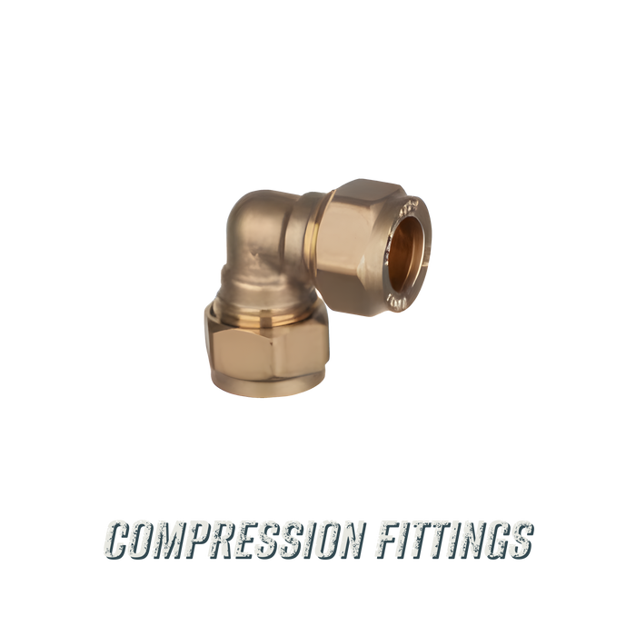 Compression Fittings - brass compression elbow, Excel Industries fittings for Irish imperial ½", ¾" and 1" copper pipe