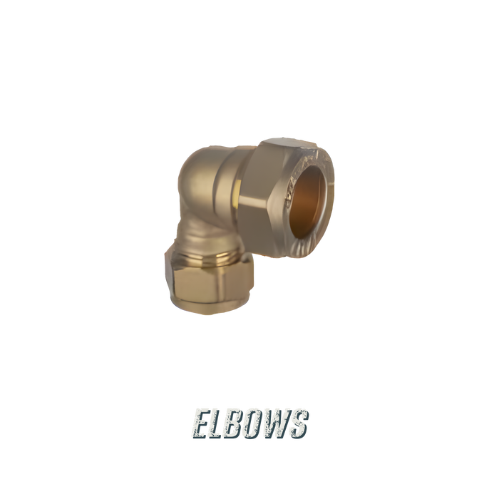 Compression Elbows - brass compression elbow in ½", ¾" and 1", Excel Industries