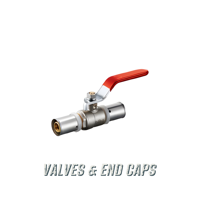 Crimp Valves & End Caps - multilayer crimp fitting for 16mm, 20mm and 26mm PEX-AL-PEX pipe