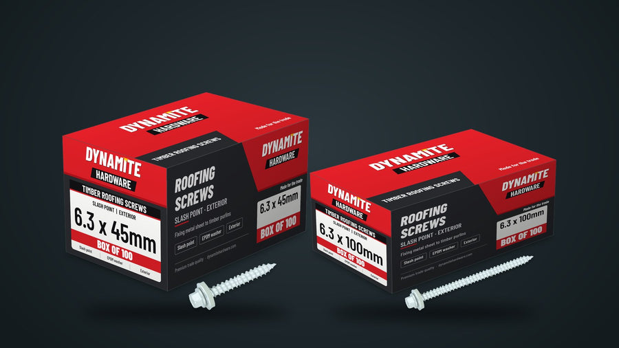 Timber Roofing Screws – Slash point for sheets to timber, 16 & 19mm washers. Dynamite Hardware, Ireland