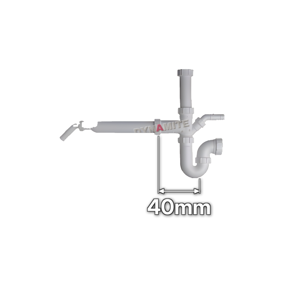 1½" (40mm) 1.5 Bowl Sink Waste Trap Kit - Twin Appliance Spigots (code 112OK112B), size marked with white arrows: 40mm