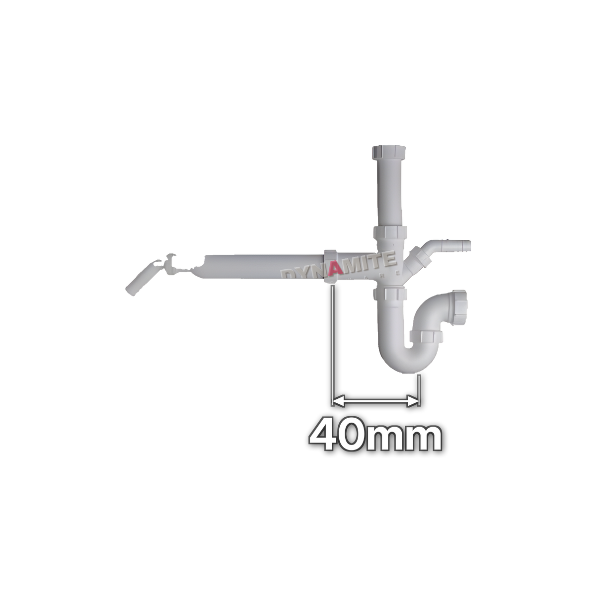 1½" (40mm) 1.5 Bowl Sink Waste Trap Kit - Twin Appliance Spigots (code 112OK112B), size marked with white arrows: 40mm