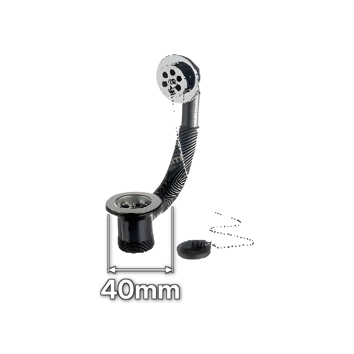 1½" (40mm) Bath Waste & Trap Set - Poly Plug & Overflow (code 112BAS), size marked with white arrows: 40mm