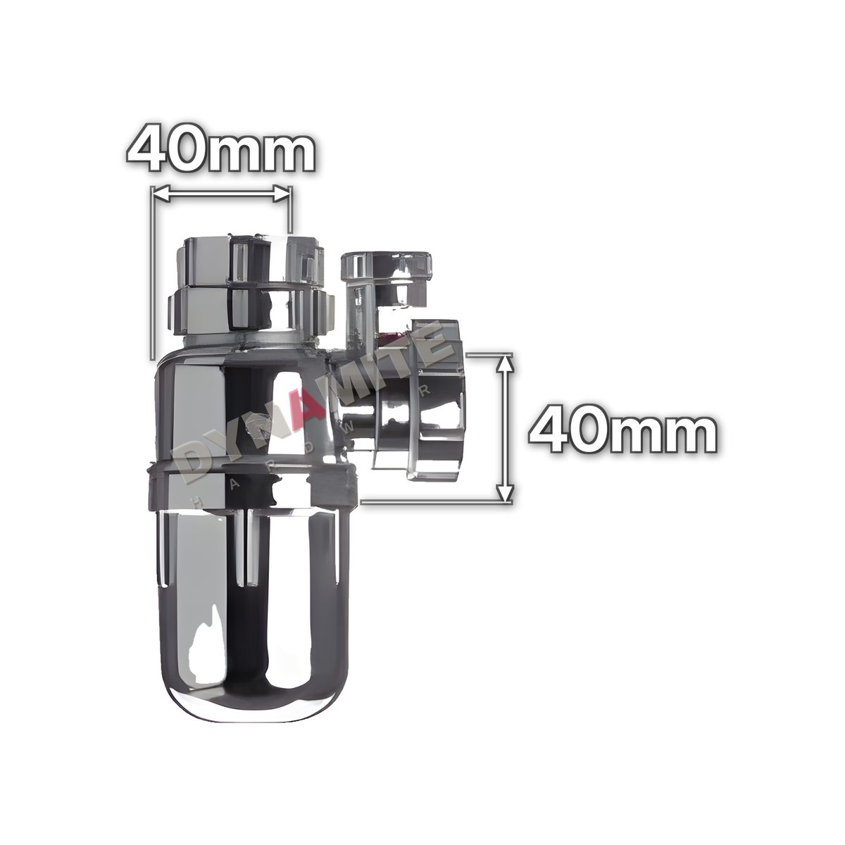 1½" (40mm) Chrome Anti-Siphon Bottle Trap - 75mm Seal (code 112BTAVCP), size marked with white arrows: 40mm x 40mm
