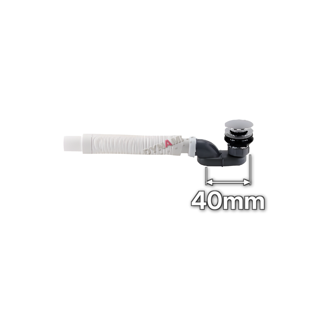 1½" (40mm) Low Level Bath Trap with Pop-Up Waste & Overflow (code 112LPBT), size marked with white arrows: 40mm