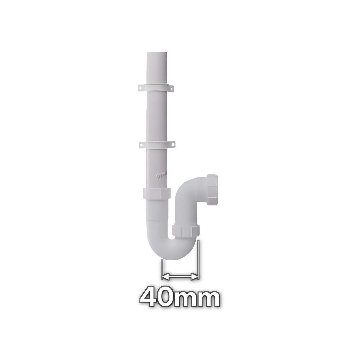1½" (40mm) Washing Machine Standpipe Trap with 500mm Standpipe (code 112WM), size marked with white arrows: 40mm