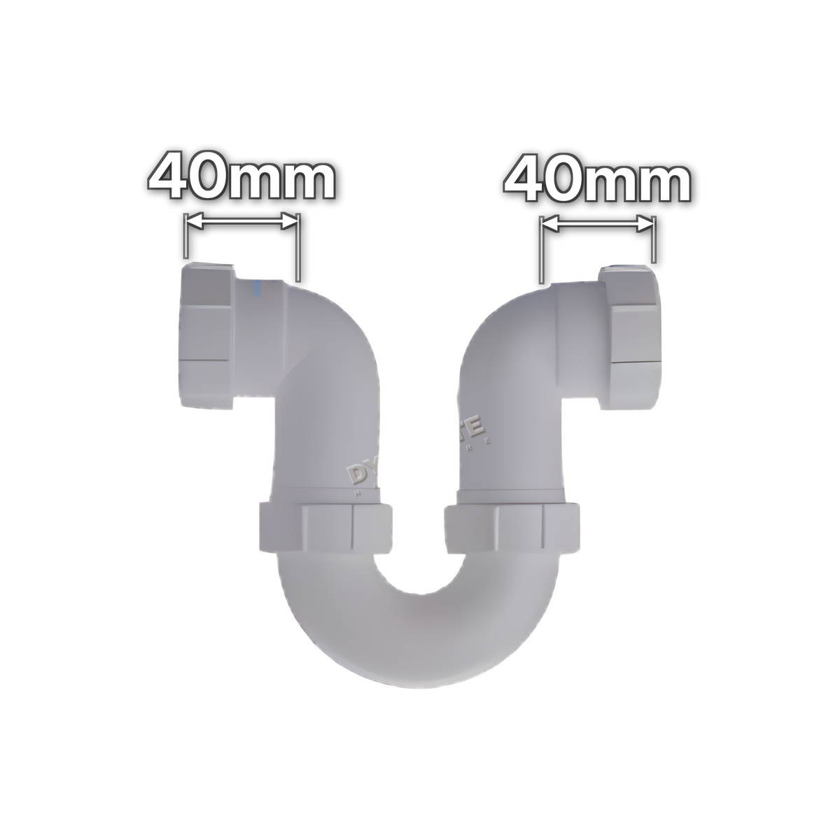 1½" (40mm) White In-Line Running Trap - 38mm Seal (code 112R112), size marked with white arrows: 40mm x 40mm