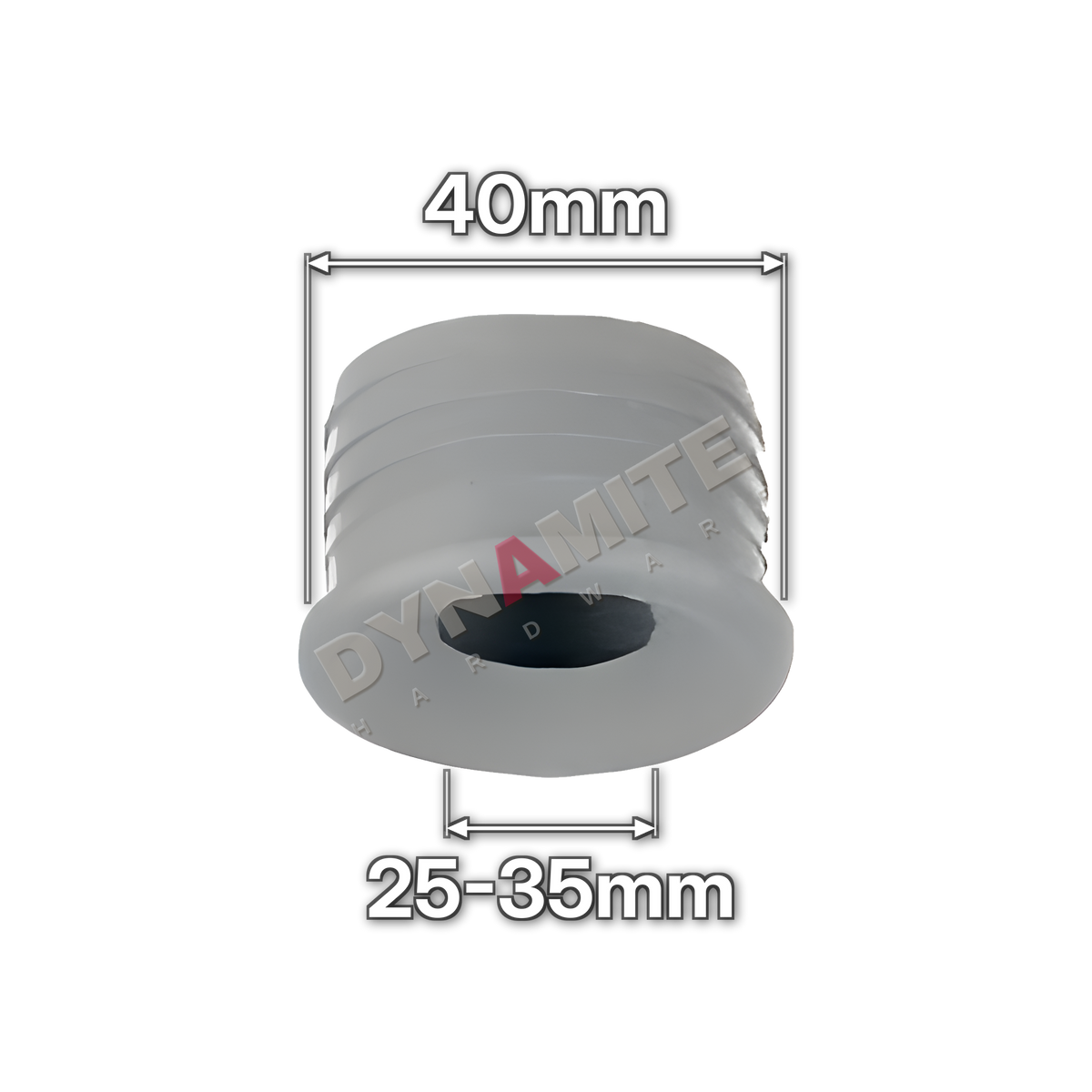 1½" (40mm) White Push-Fit Waste Flexible Socket Insert (code 40FSI), size marked with white arrows: 40mm x 25-35mm