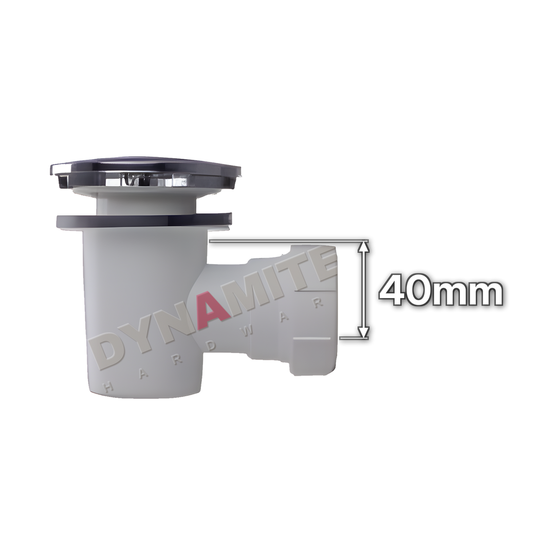 1½" (40mm) White Shower Trap - Removable Top for Cleaning (code 112ST), size marked with white arrows: 40mm