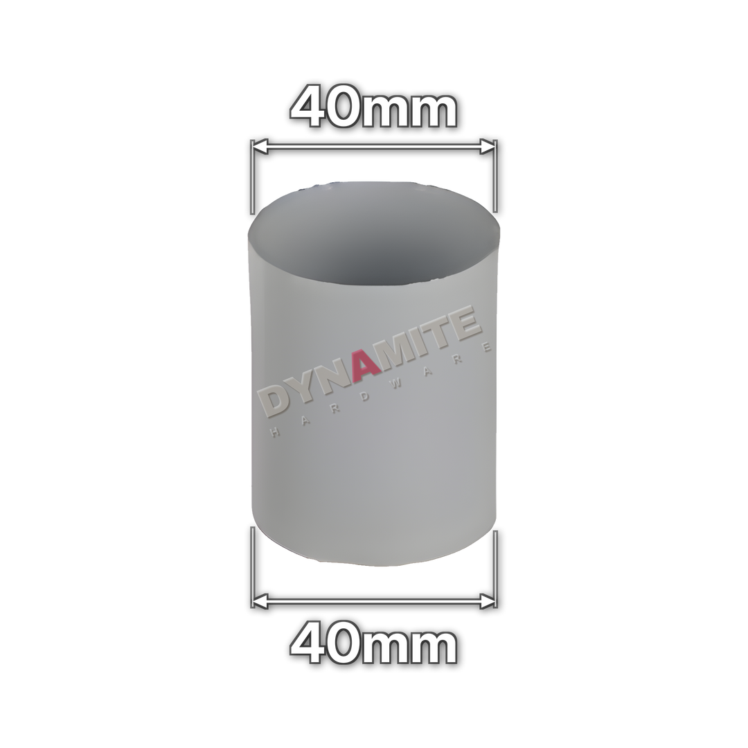 1½" (40mm) White Solvent Weld Waste Straight Coupling (code 40CW), size marked with white arrows: 40mm x 40mm