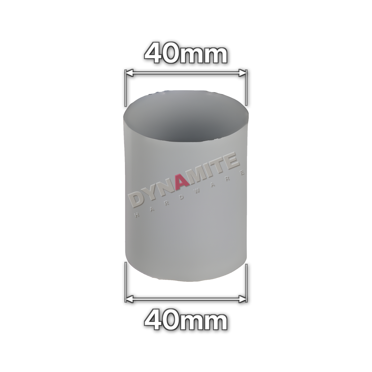 1½" (40mm) White Solvent Weld Waste Straight Coupling (code 40CW), size marked with white arrows: 40mm x 40mm