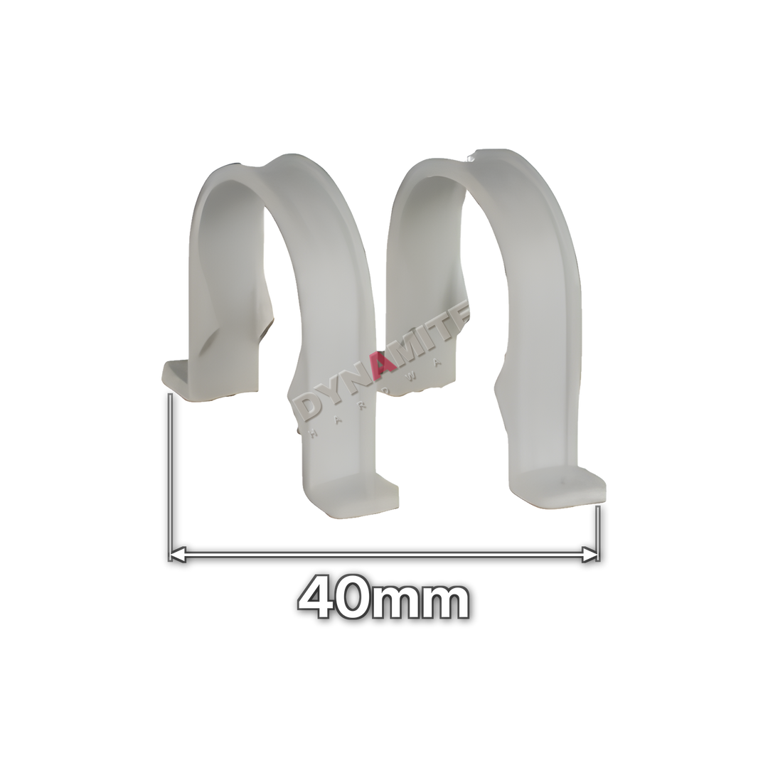 1½" (40mm) White Waste Pipe Clip - Pack of 10 (code 40PCW), size marked with white arrows: 40mm