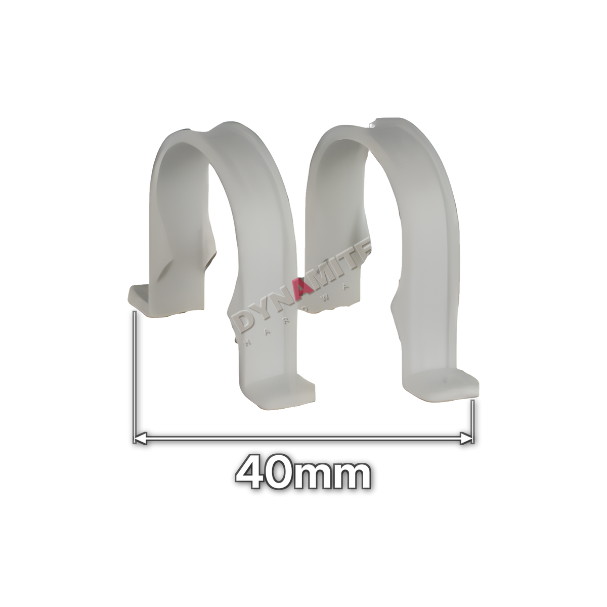 1½" (40mm) White Waste Pipe Clip - Pack of 10 (code 40PCW), size marked with white arrows: 40mm