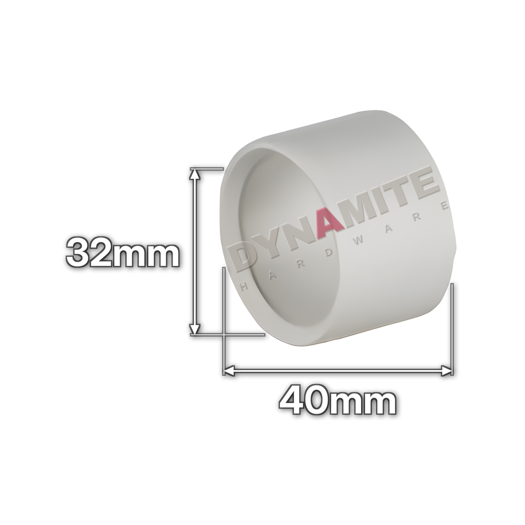 1½" x 1¼" (40mm x 32mm) White Solvent Weld Waste Insert Reducer (code 4032W), size marked with white arrows: 40mm x 32mm