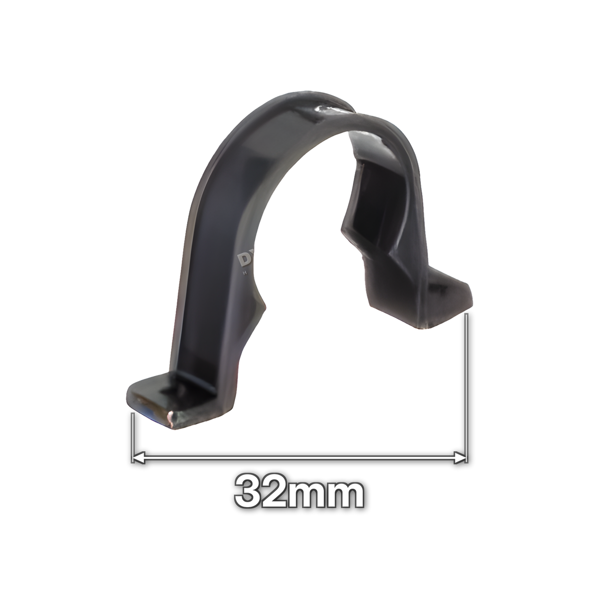 1¼" (32mm) Black Waste Pipe Clip - Pack of 10 (code 32PCB), size marked with white arrows: 32mm