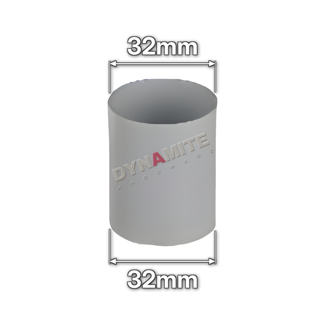 1¼" (32mm) White Solvent Weld Waste Straight Coupling (code 32CW), size marked with white arrows: 32mm x 32mm