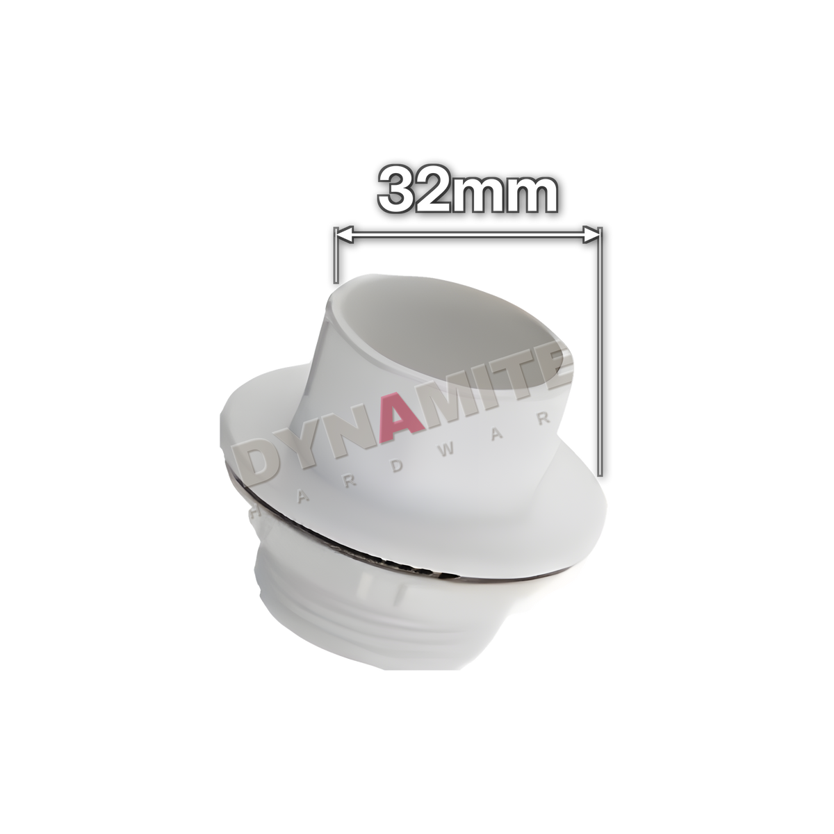 1¼" (32mm) White Solvent Weld Waste Straight Tank Connector (code OFTC32), size marked with white arrows: 32mm
