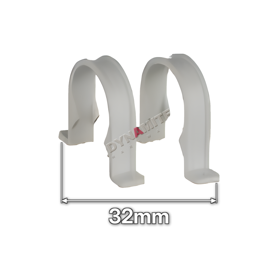 1¼" (32mm) White Waste Pipe Clip - Pack of 10 (code 32PCW), size marked with white arrows: 32mm