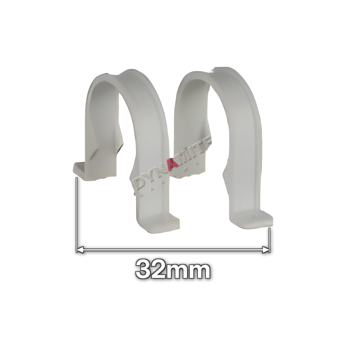 1¼" (32mm) White Waste Pipe Clip - Pack of 10 (code 32PCW), size marked with white arrows: 32mm