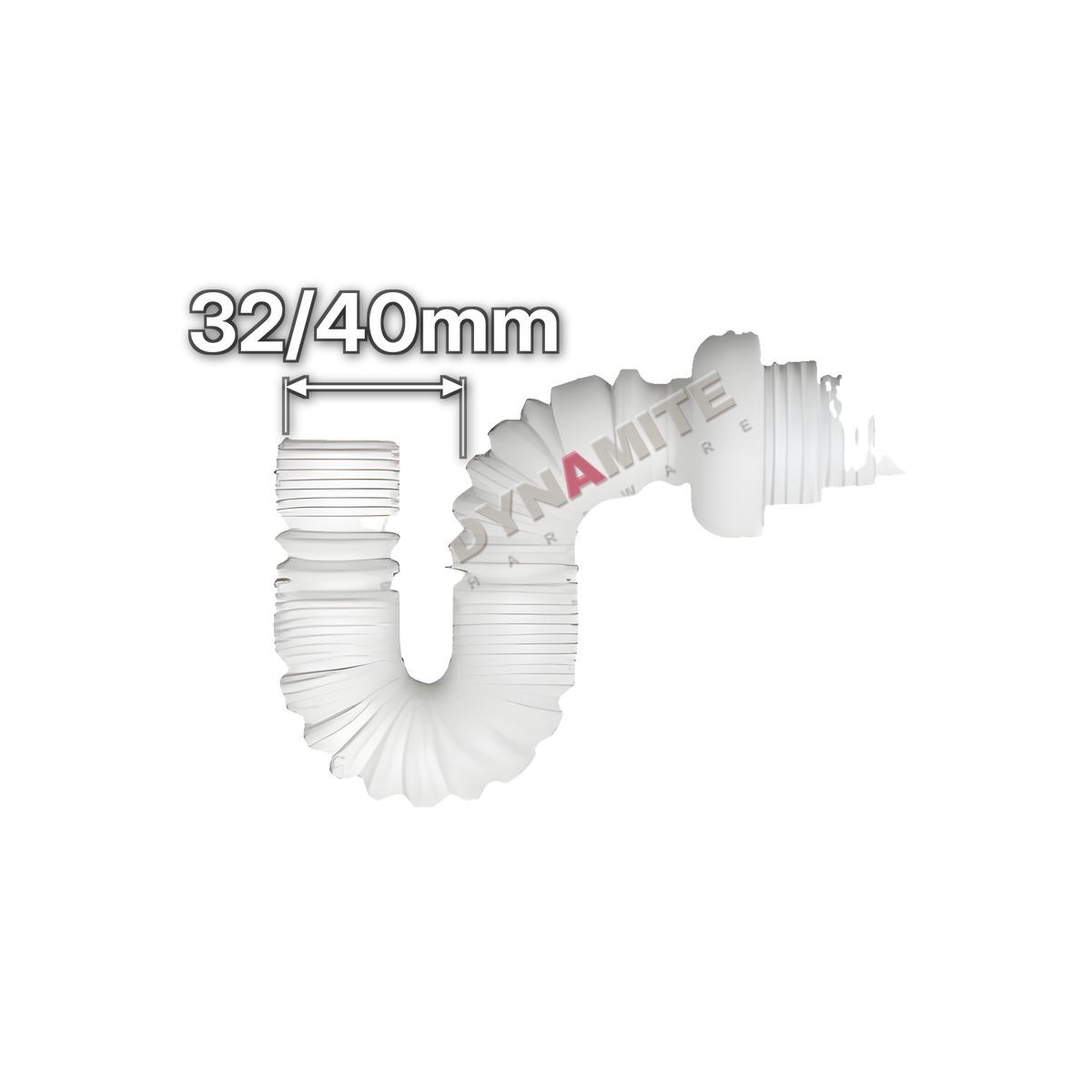 1¼" & 1½" (32/40mm) Universal Flexible Waste Trap (code FTRAP), size marked with white arrows: 32/40mm