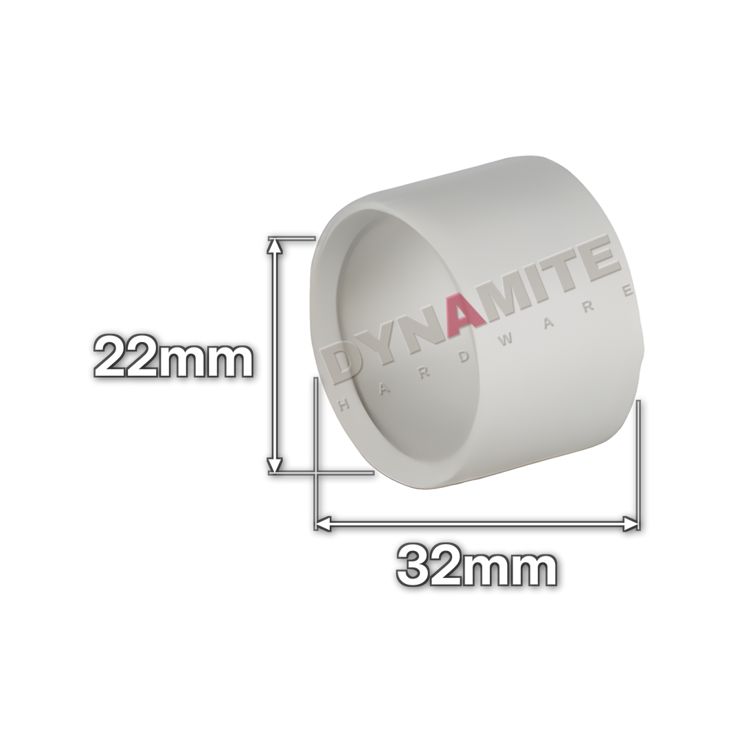 1¼" x ¾" (32mm x 22mm) White Solvent Weld Waste Insert Reducer (code 3222W), size marked with white arrows: 32mm x 22mm