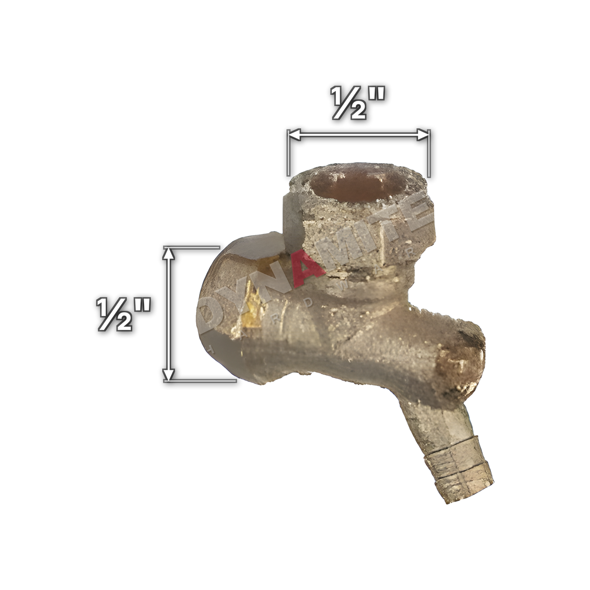 ½" brass compression elbow with drain off (Excel 47112), white arrows mark each connection: ½" compression, ½" compression