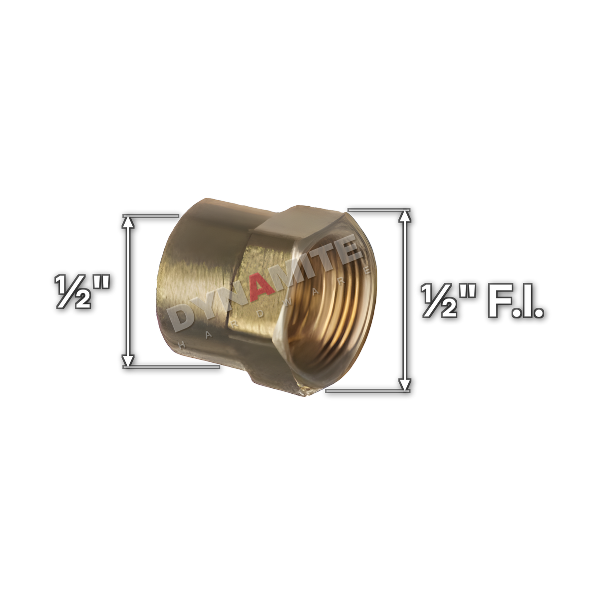 ½" brass compression female iron bsp conversion fitting (Excel 34112), white arrows mark each connection: ½" female iron (BSP), ½" compression