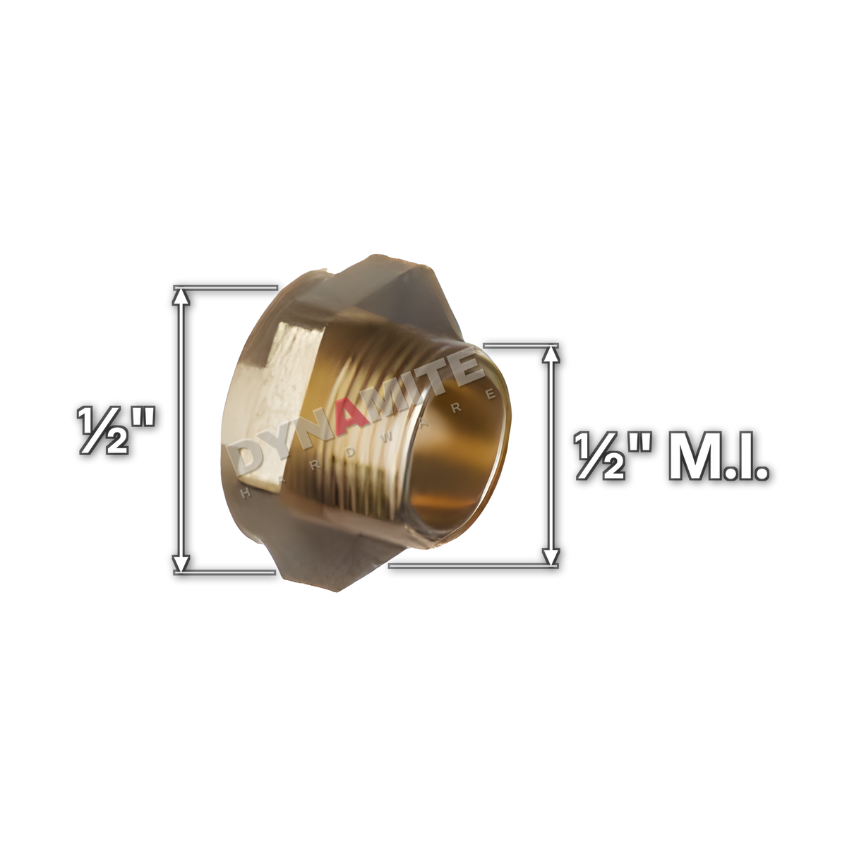 ½" brass compression male iron bsp conversion fitting (Excel 34012), white arrows mark each connection: ½" male iron (BSP), ½" compression
