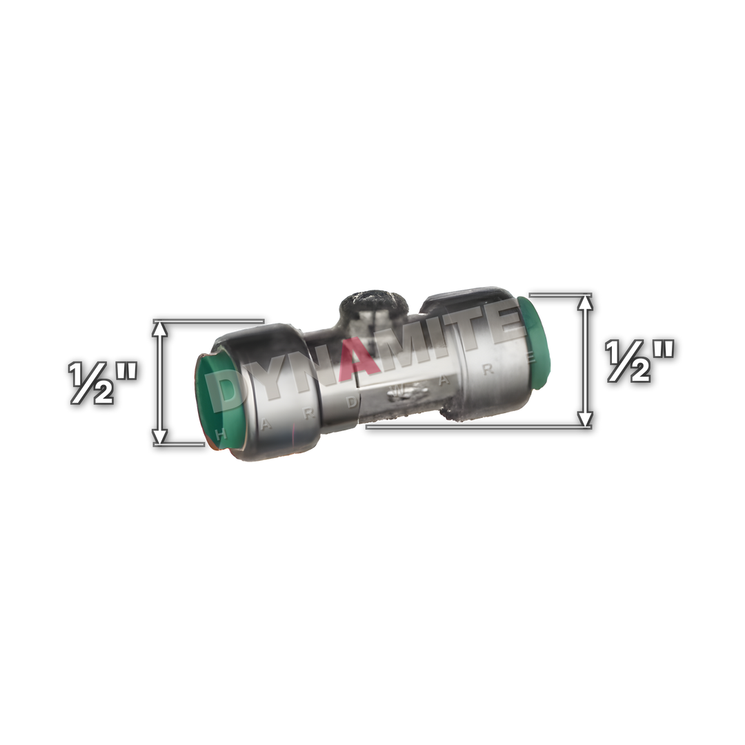 ½" Pushtite Push-Fit Miniature Isolation Valve (code PT12IVS), size marked with white arrows: ½" push-fit x ½" push-fit