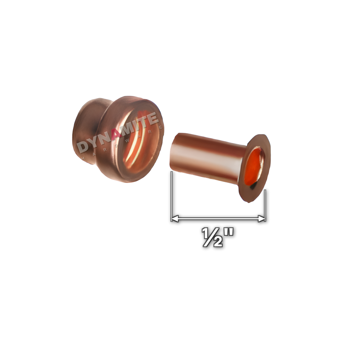 ½" copper poly adaptor for compression fittings (Excel 12PD), ½" size marked with a white arrow