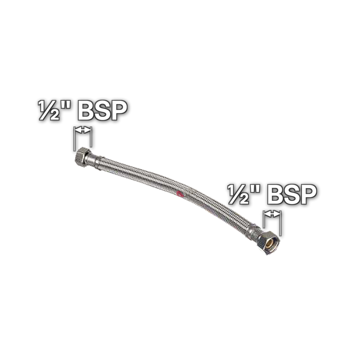 ½" x ½" Female BSP Flexible Hose, sizes marked with white arrows: ½" BSP and ½" BSP