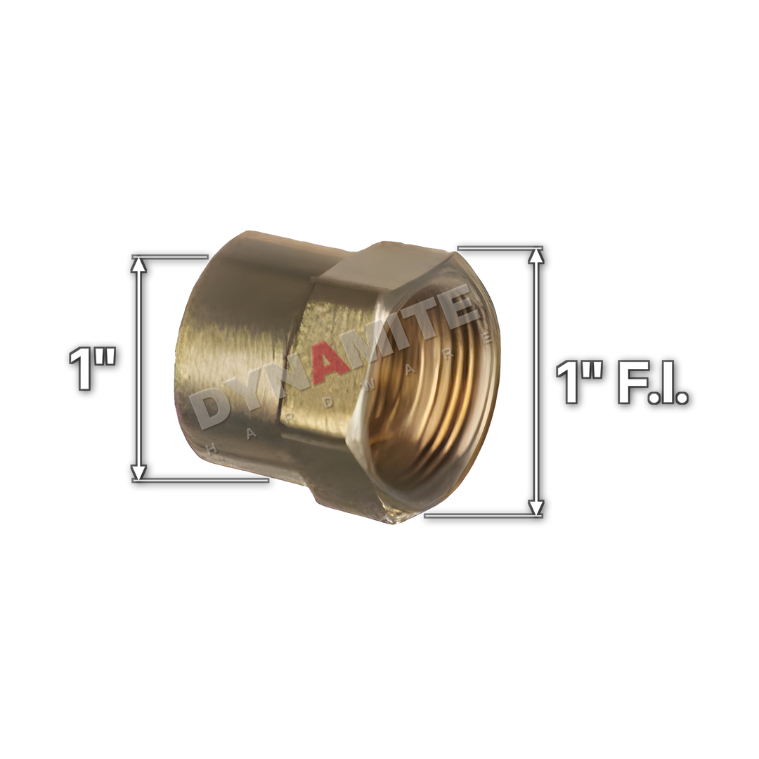 1" brass compression female iron bsp conversion fitting (Excel 3411), white arrows mark each connection: 1" female iron (BSP), 1" compression