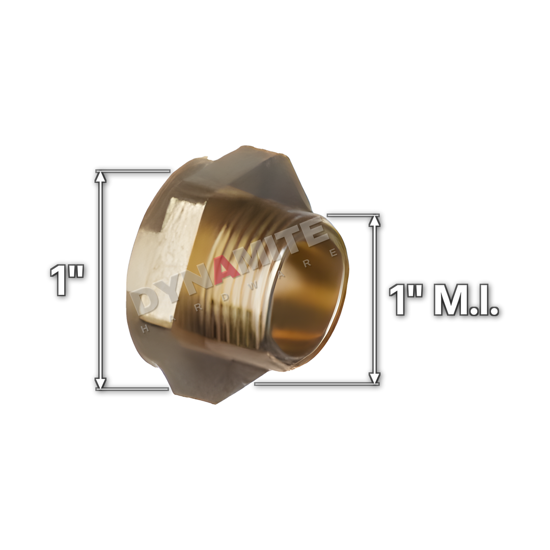1" brass compression male iron bsp conversion fitting (Excel 3401), white arrows mark each connection: 1" male iron (BSP), 1" compression
