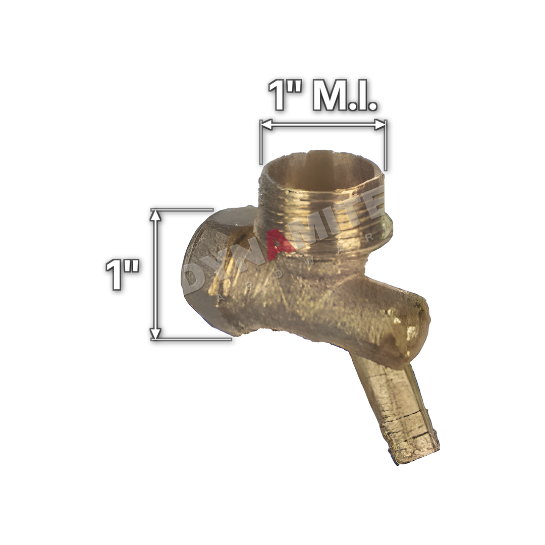 1" brass compression male iron elbow with drain off (Excel 87111), white arrows mark each connection: 1" male iron (BSP), 1" compression