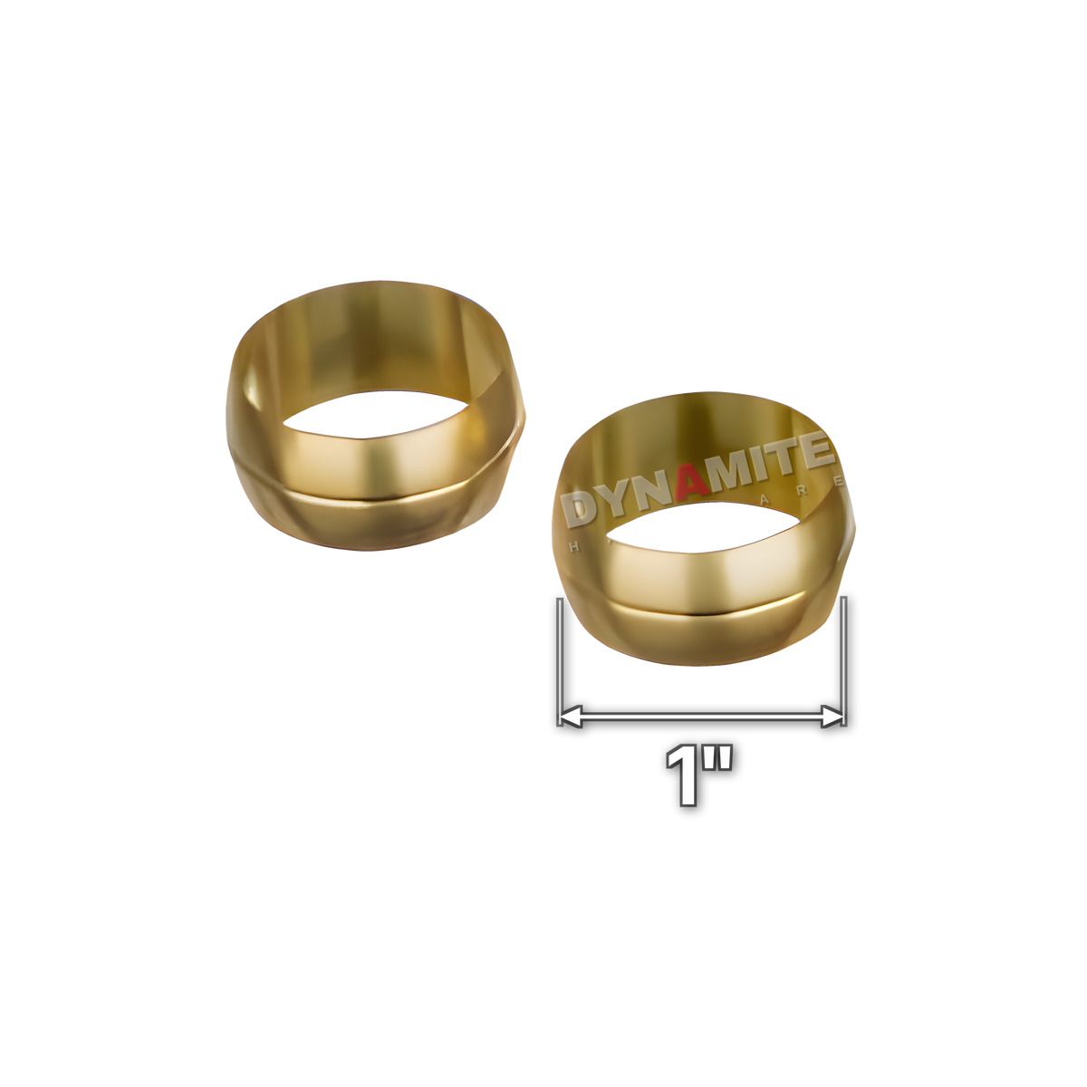 1" brass compression olive (Excel 378B1), sold in a pack of 10, 1" size marked with a white arrow