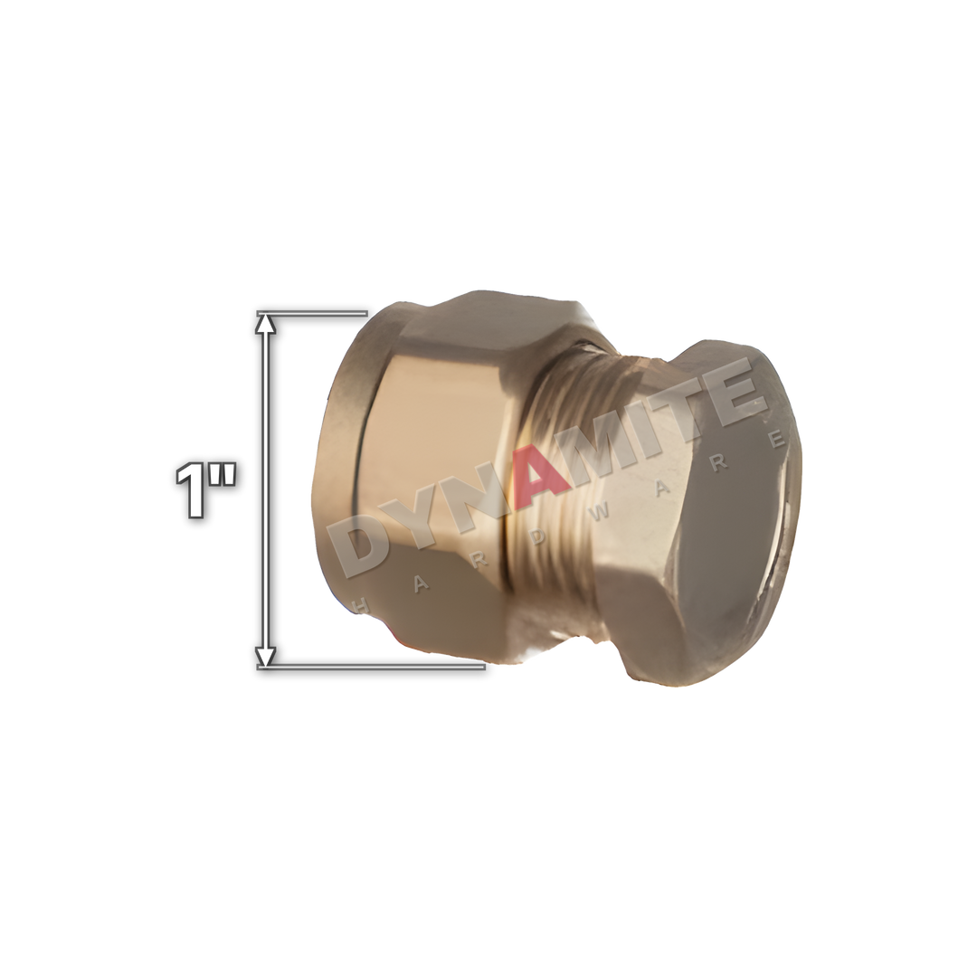 1" brass compression stop end (Excel 3511), 1" size marked with a white arrow