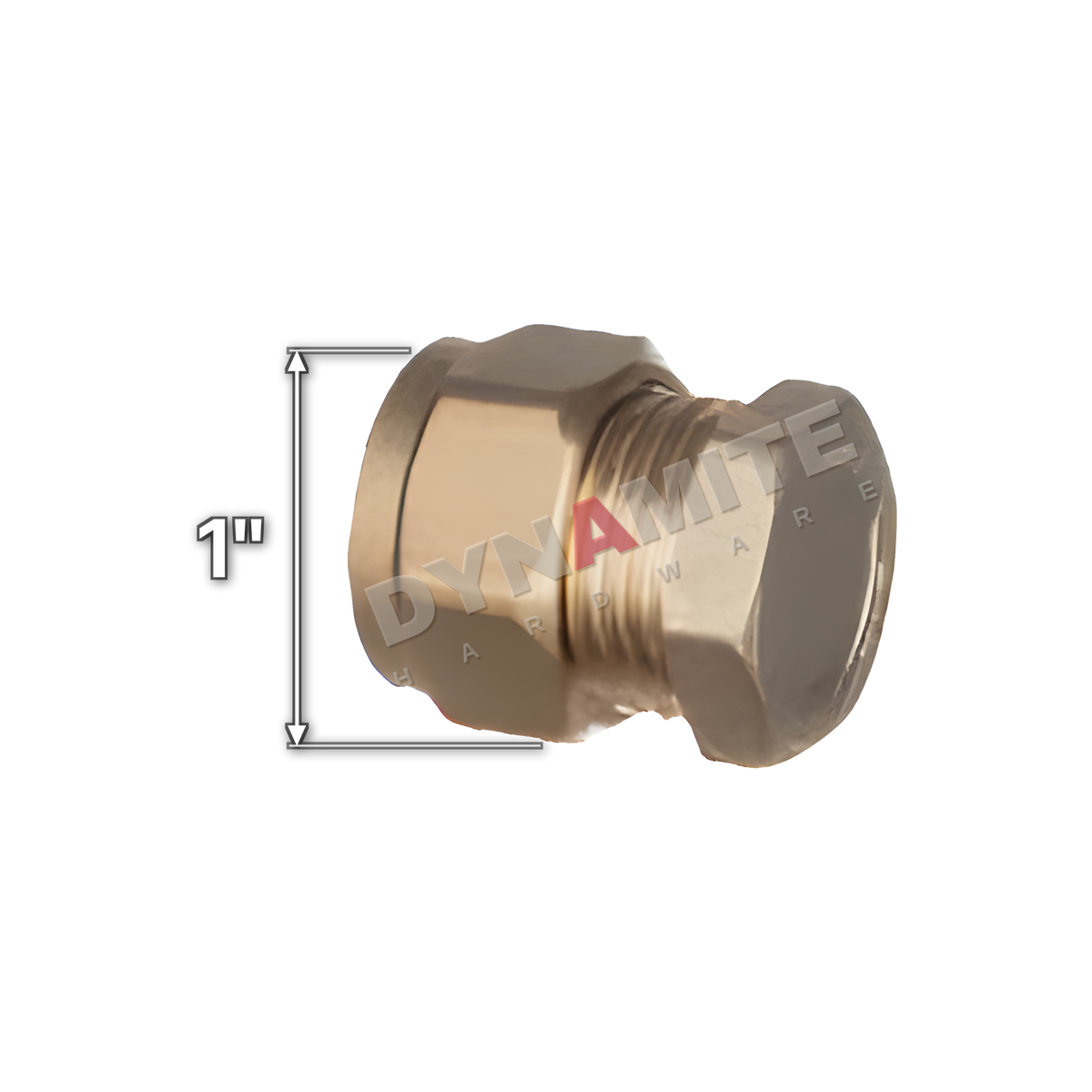 1" brass compression stop end (Excel 3511), 1" size marked with a white arrow