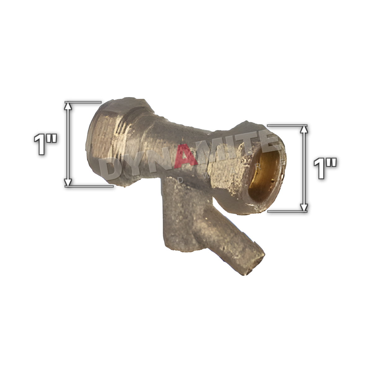 1" brass compression straight coupling with drain off (Excel 1711), white arrows mark each connection: 1" compression, 1" compression