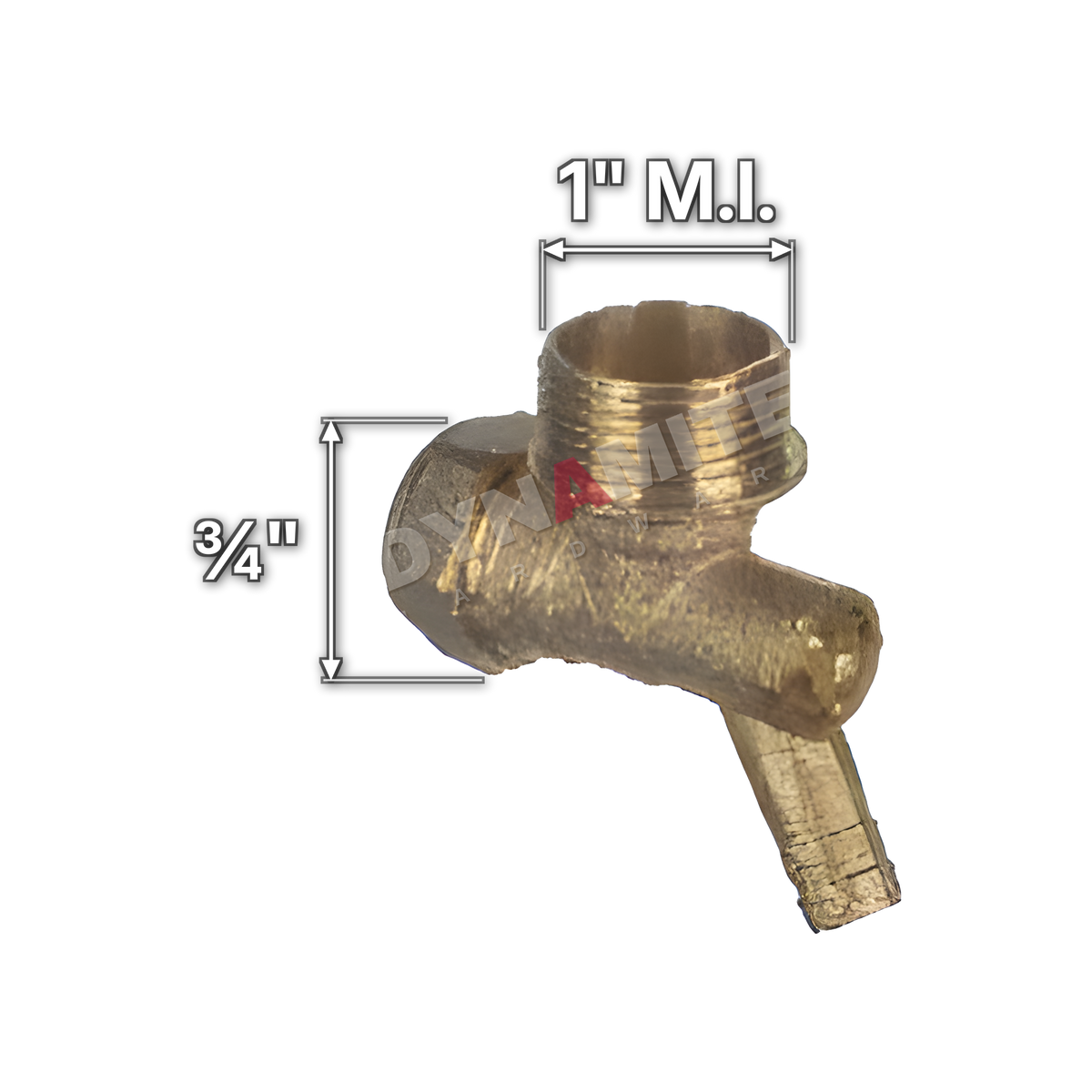 1" x ¾" brass compression male iron elbow with drain off (Excel 871134), white arrows mark each connection: 1" male iron (BSP), ¾" compression