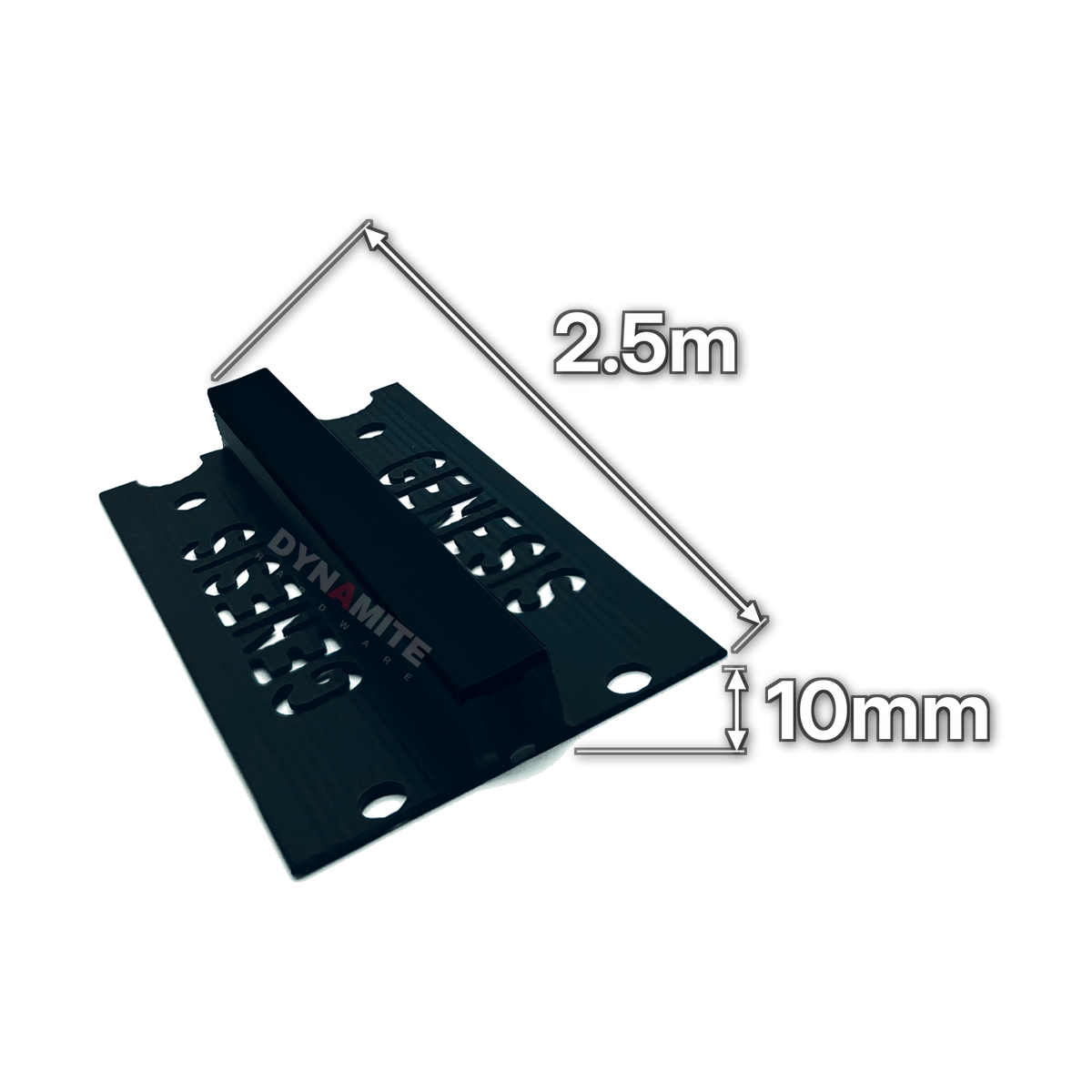 10mm Black PVC Tile Movement Joint 2.5m - size marked with white arrows: 10mm profile height and 2.5m length