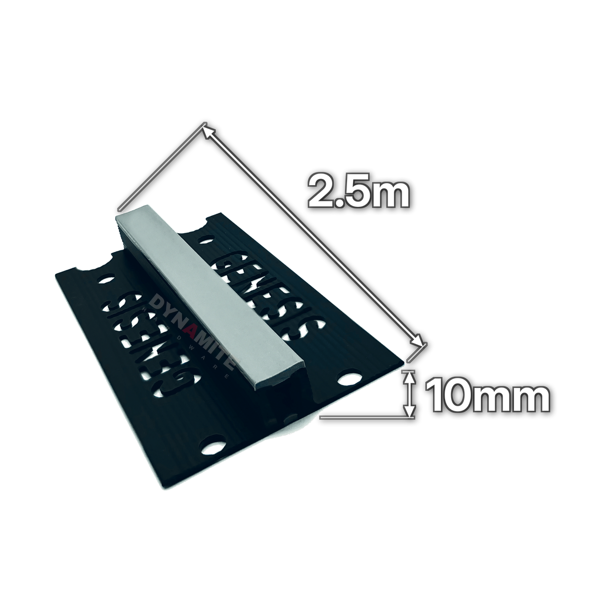 10mm Grey PVC Tile Movement Joint 2.5m - size marked with white arrows: 10mm profile height and 2.5m length