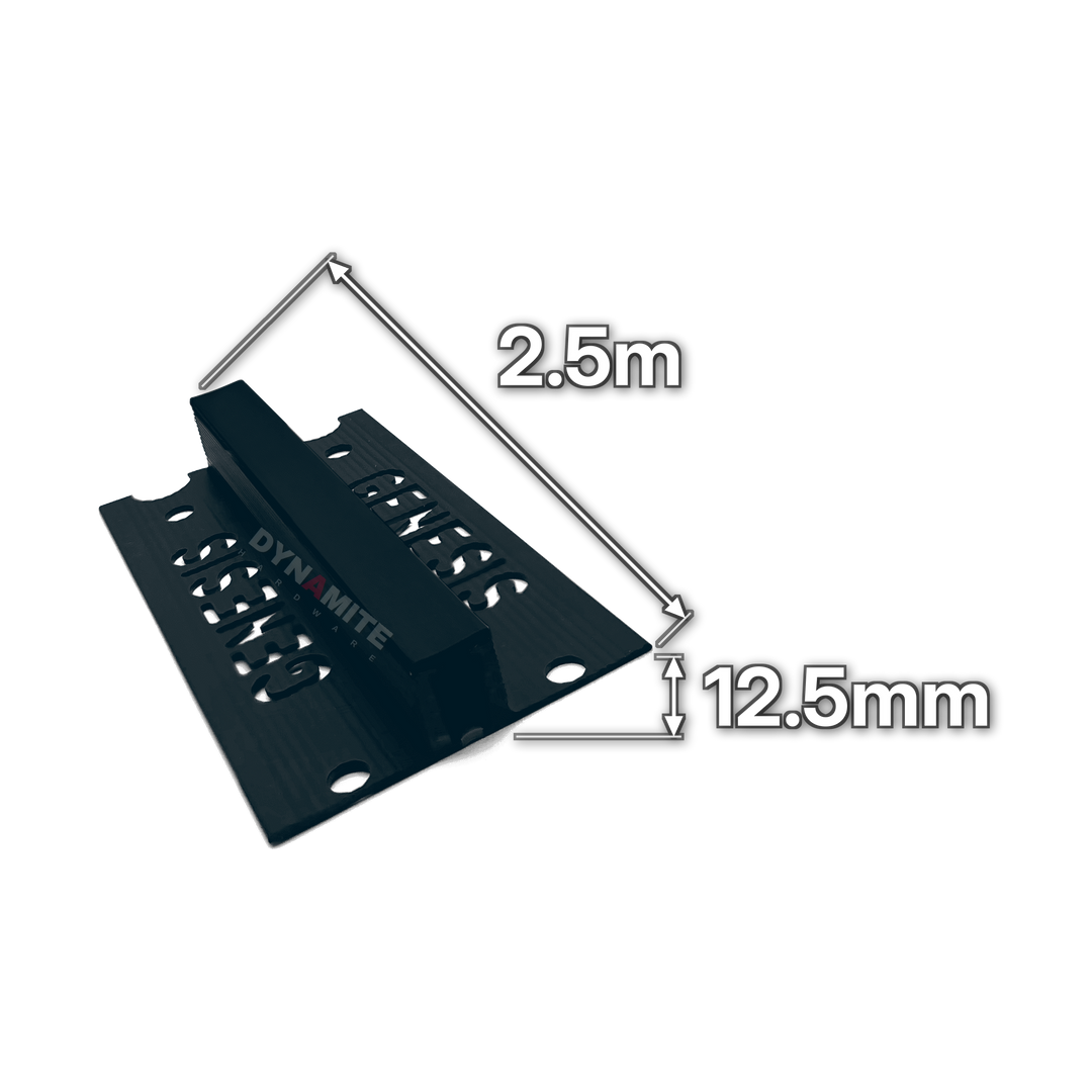 12.5mm Black PVC Tile Movement Joint 2.5m - size marked with white arrows: 12.5mm profile height and 2.5m length