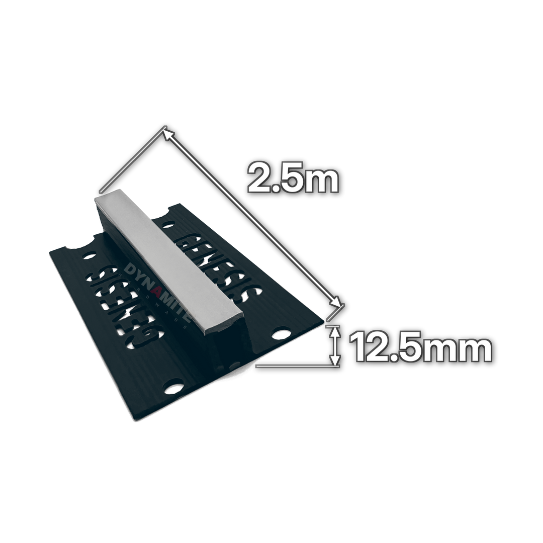 12.5mm Grey PVC Tile Movement Joint 2.5m - size marked with white arrows: 12.5mm profile height and 2.5m length