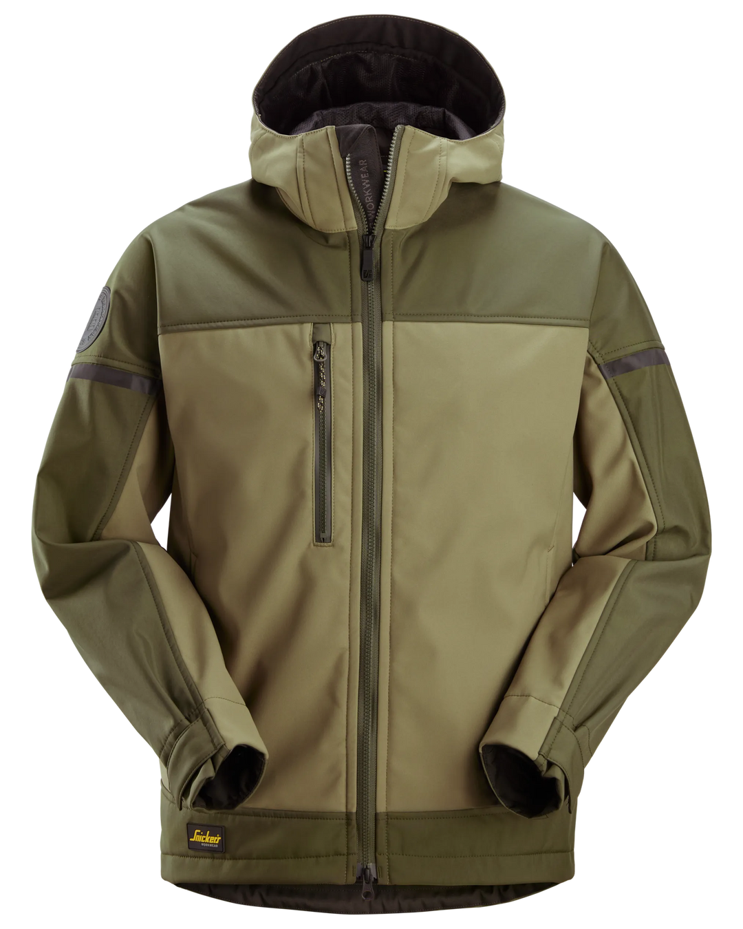 Snickers Khaki Green, Hooded Softshell Stretch Jacket (1226) - Dynamite Hardware