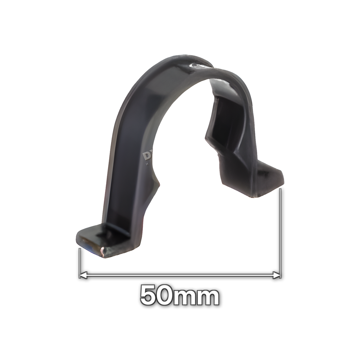 2" (50mm) Black Waste Pipe Clip - Pack of 10 (code 50PCB), size marked with white arrows: 50mm