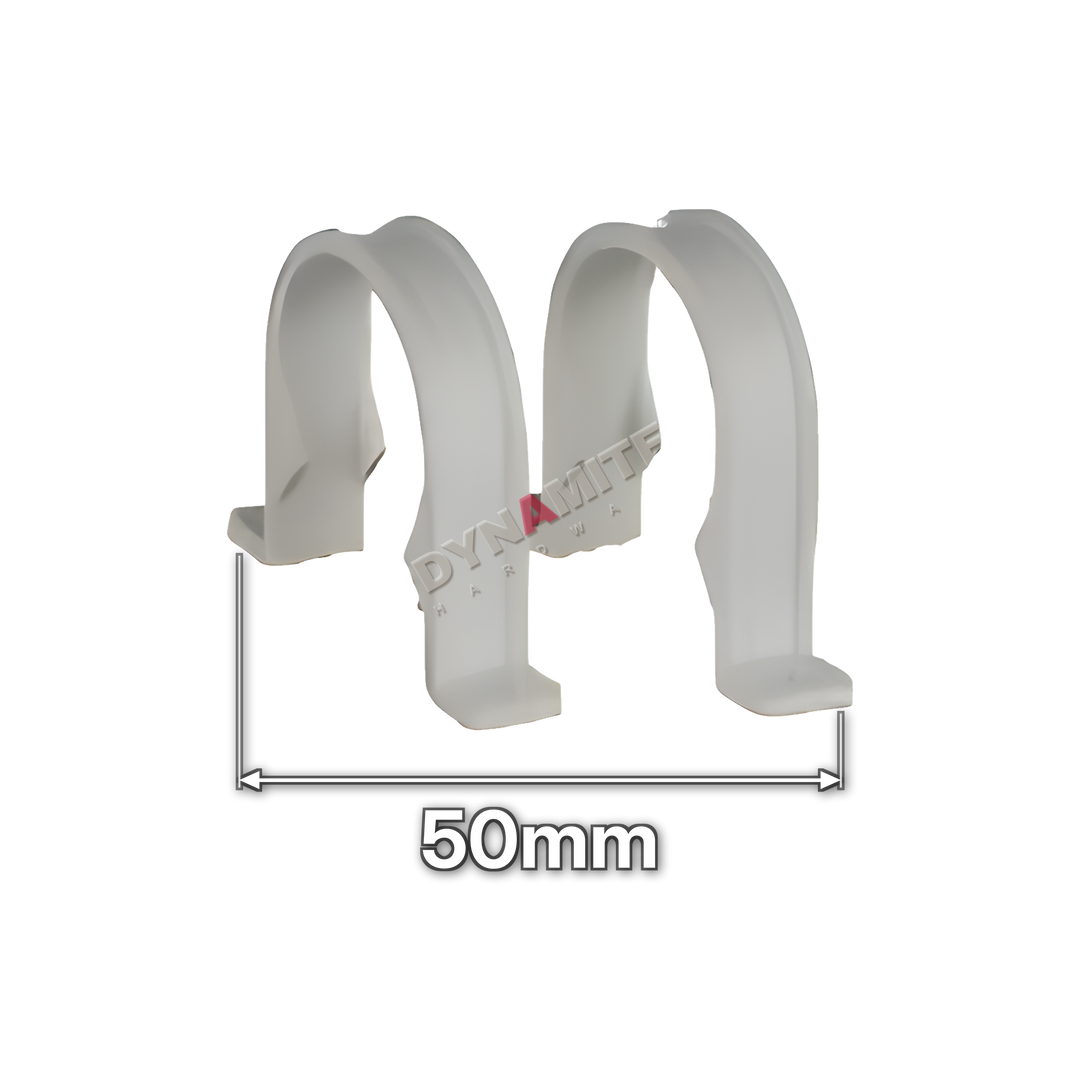 2" (50mm) White Waste Pipe Clip - Pack of 10 (code 50PCW), size marked with white arrows: 50mm