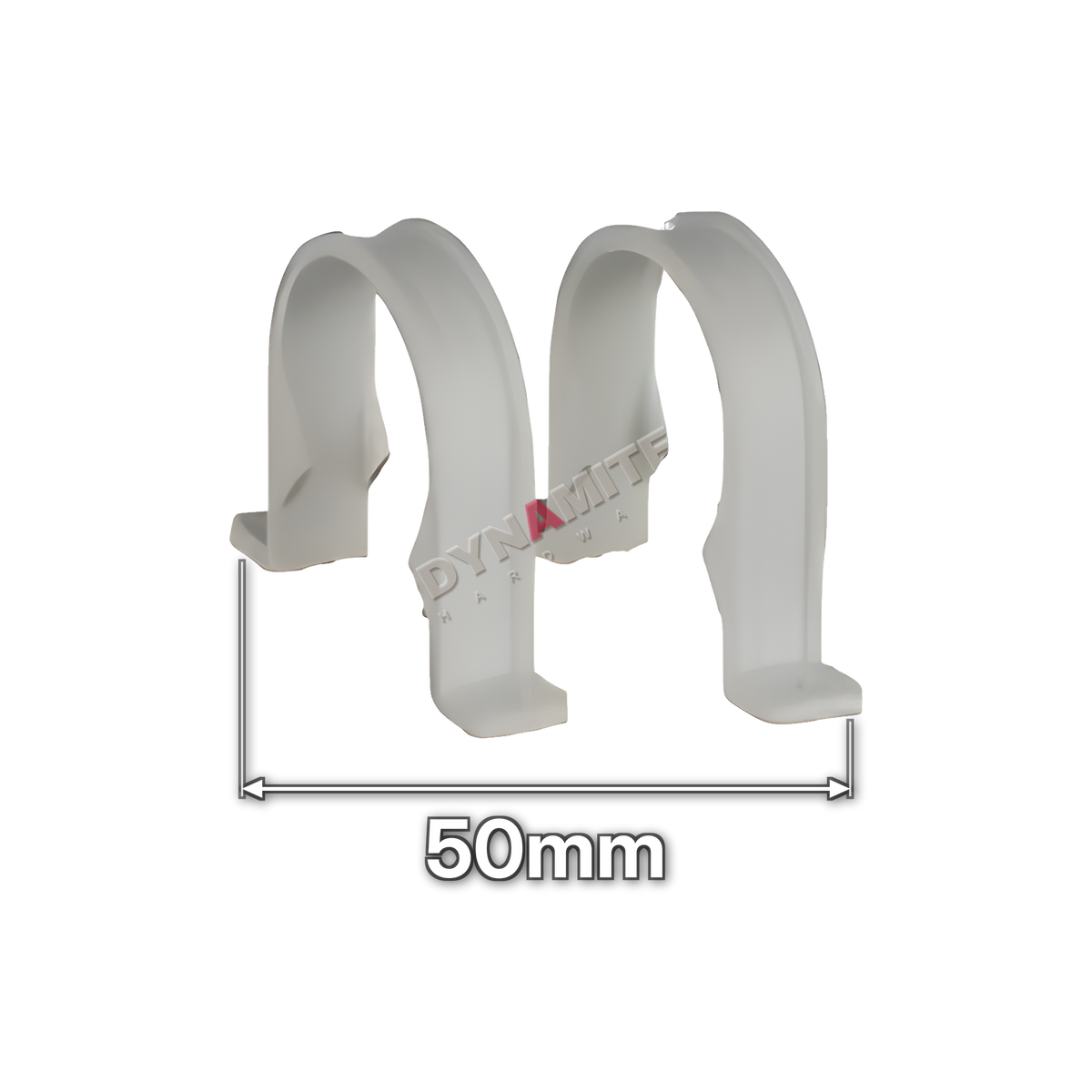 2" (50mm) White Waste Pipe Clip - Pack of 10 (code 50PCW), size marked with white arrows: 50mm