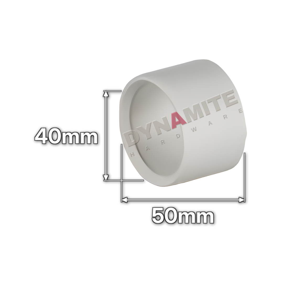 2" x 1½" (50mm x 40mm) White Solvent Weld Waste Insert Reducer (code 5040W), size marked with white arrows: 50mm x 40mm