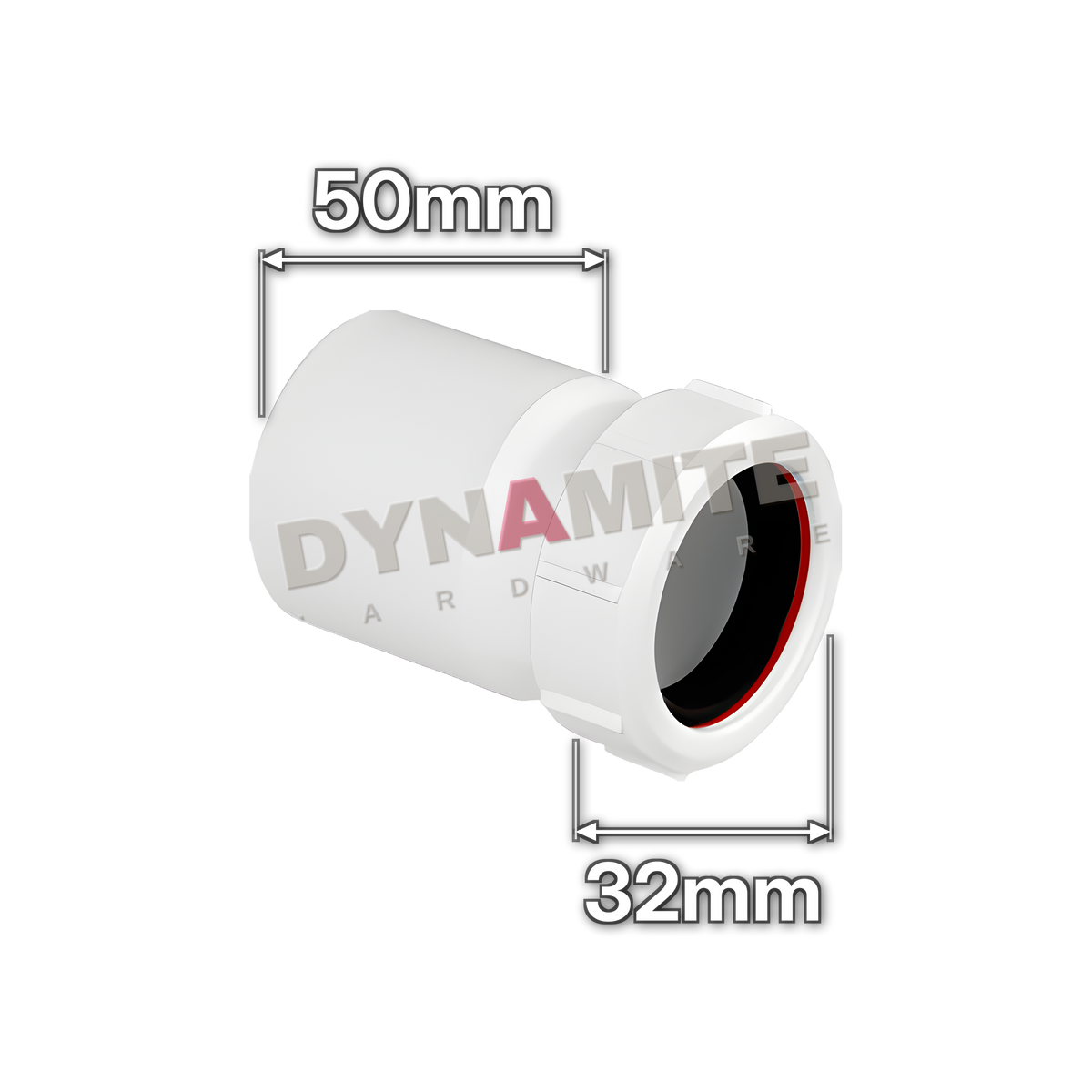 2" x 1¼" (50mm x 32mm) White Compression Waste Multifit Reducer (code U2R), size marked with white arrows: 50mm x 32mm