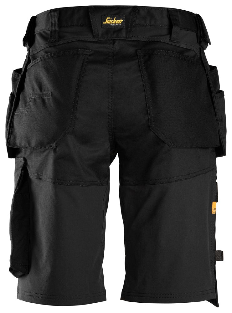 Snickers Black AllroundWork, Stretch Loose Fit Work Shorts Holster Pockets (6151) - Dynamite Hardware